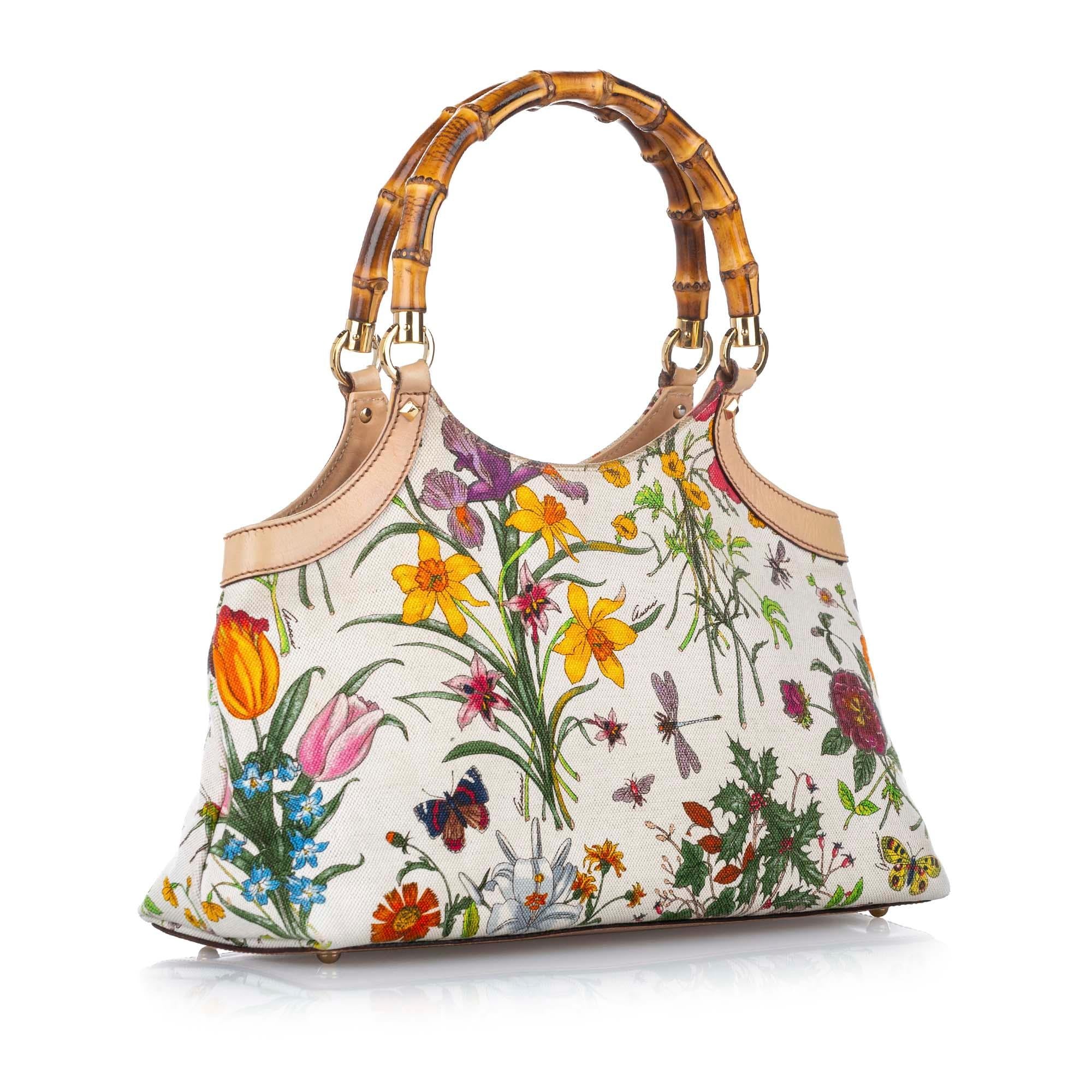 Gucci Bamboo Flora Canvas Handbag (SHG-17799)