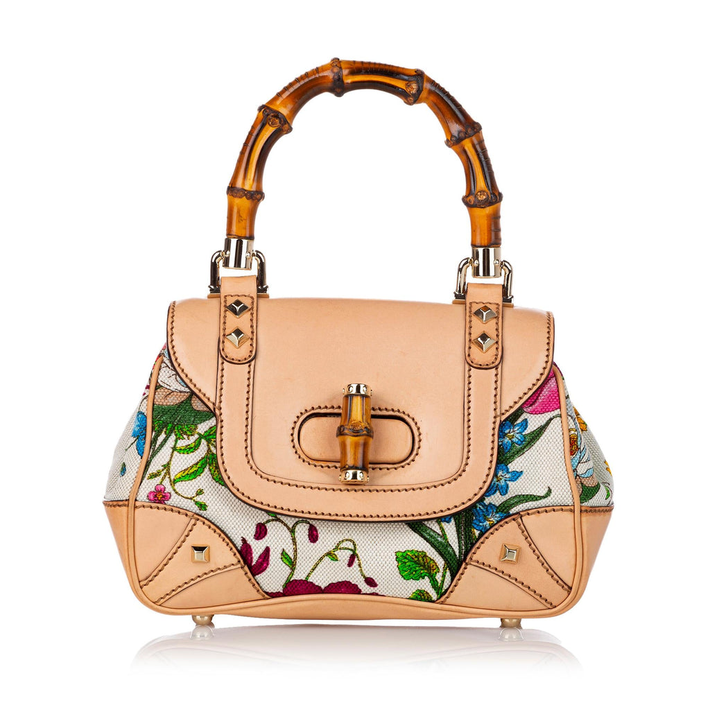 Gucci Bamboo Flora Nailhead Canvas Handbag (SHG-30469)