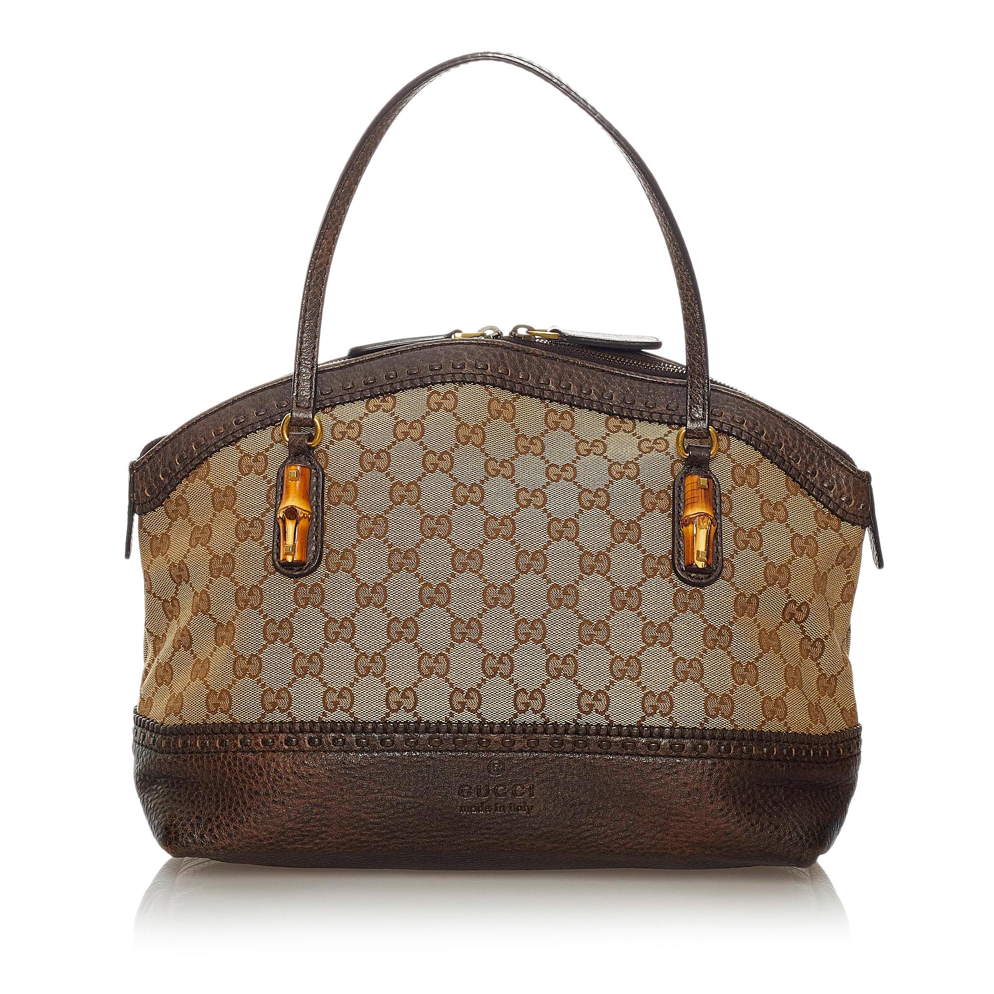 Gucci Bamboo GG Canvas Crafty Handbag (SHG-28907)