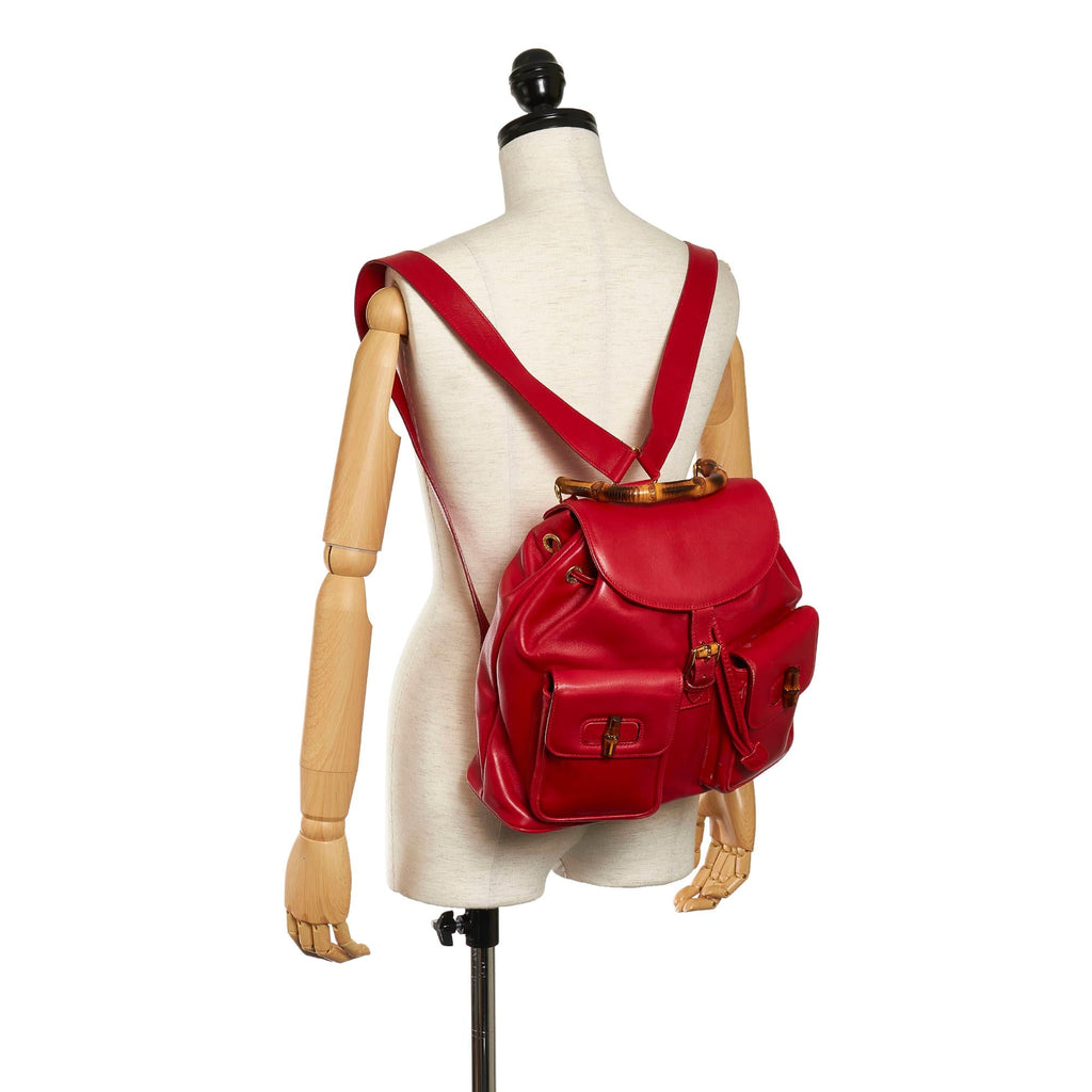 Gucci Bamboo Leather Drawstring Backpack (SHG-32864)