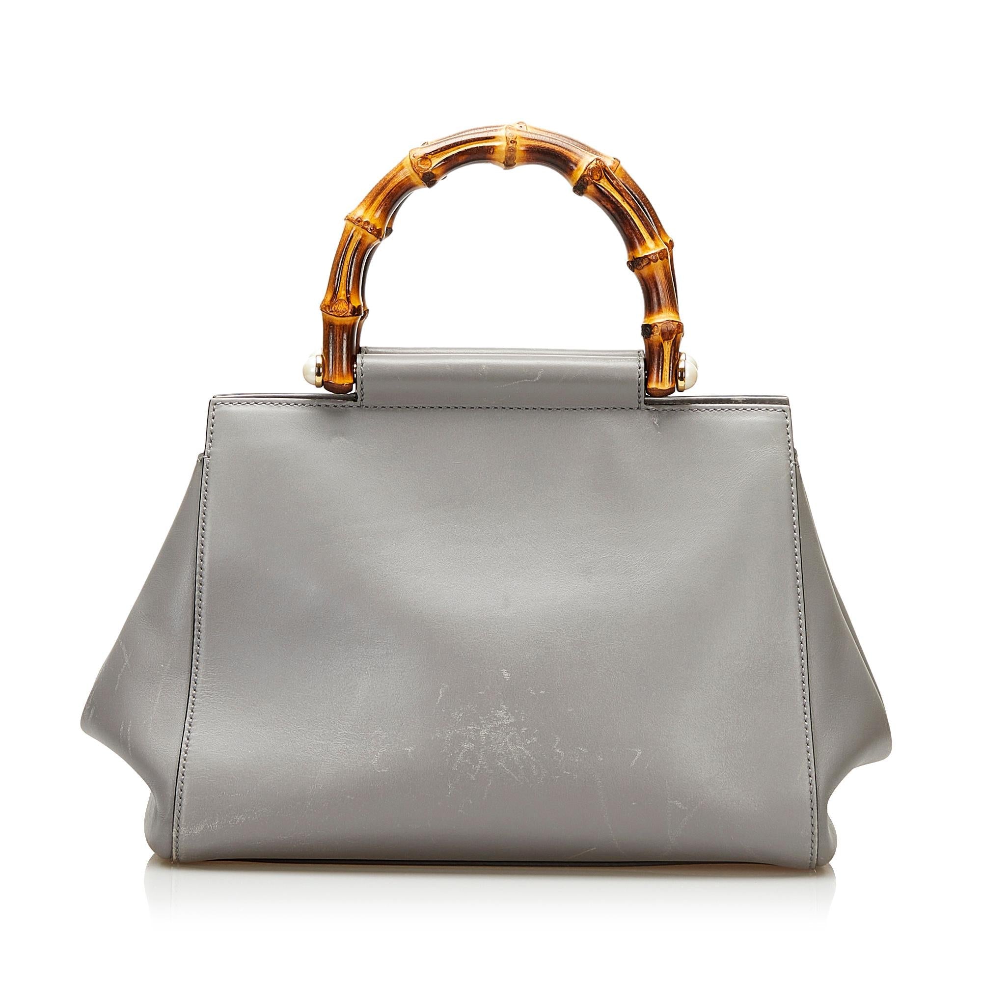 Gucci Bamboo Nymphaea Leather Satchel (SHG-35575)