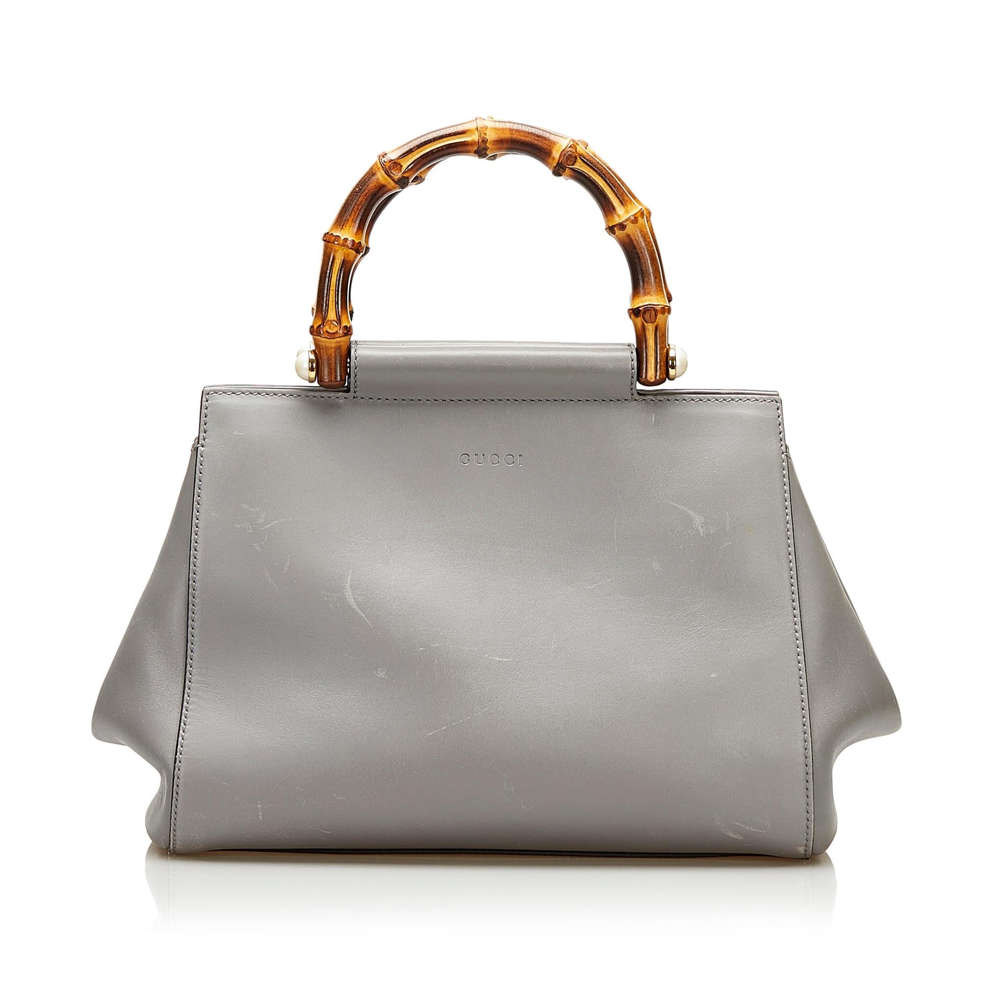 Gucci Bamboo Nymphaea Leather Satchel (SHG-35575)