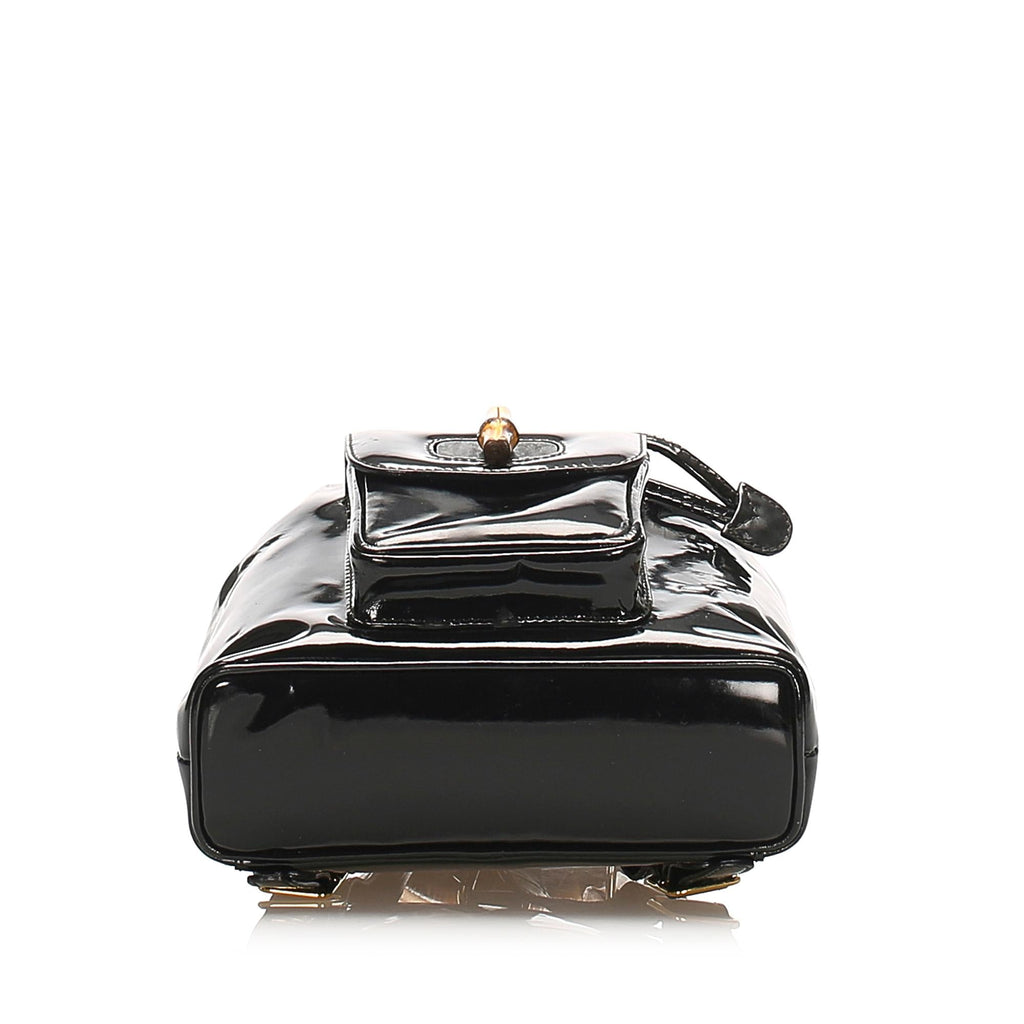 Gucci Bamboo Patent Leather Drawstring Backpack (SHG-32189)