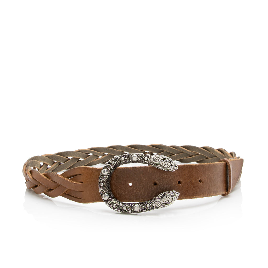 Gucci Braided Distressed Leather Dionysus Belt - Size 36 / 90 (SHF-23271)