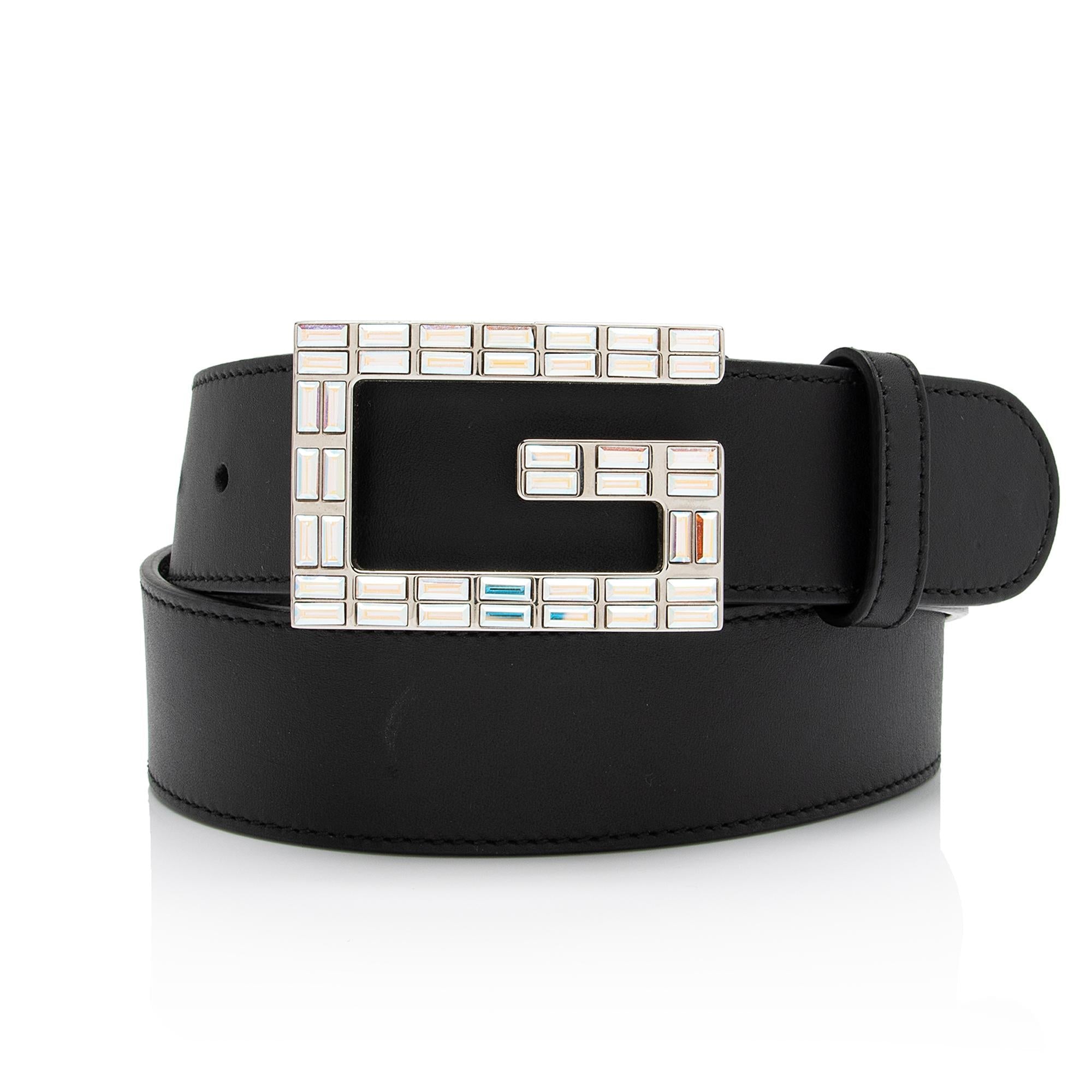 Gucci Calfskin Crystal Square G Madelyn Belt - Size 30 / 75 (SHF-A3dPQe)