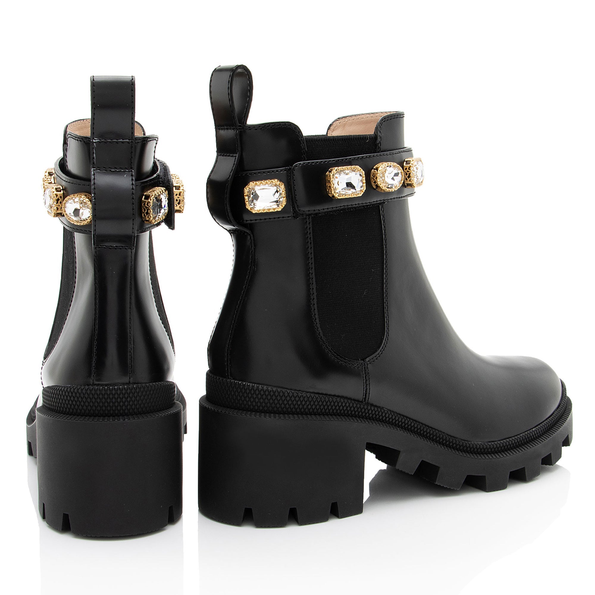 Gucci Calfskin Crystal Trip Chelsea Boots - Size 7.5 / 37.5