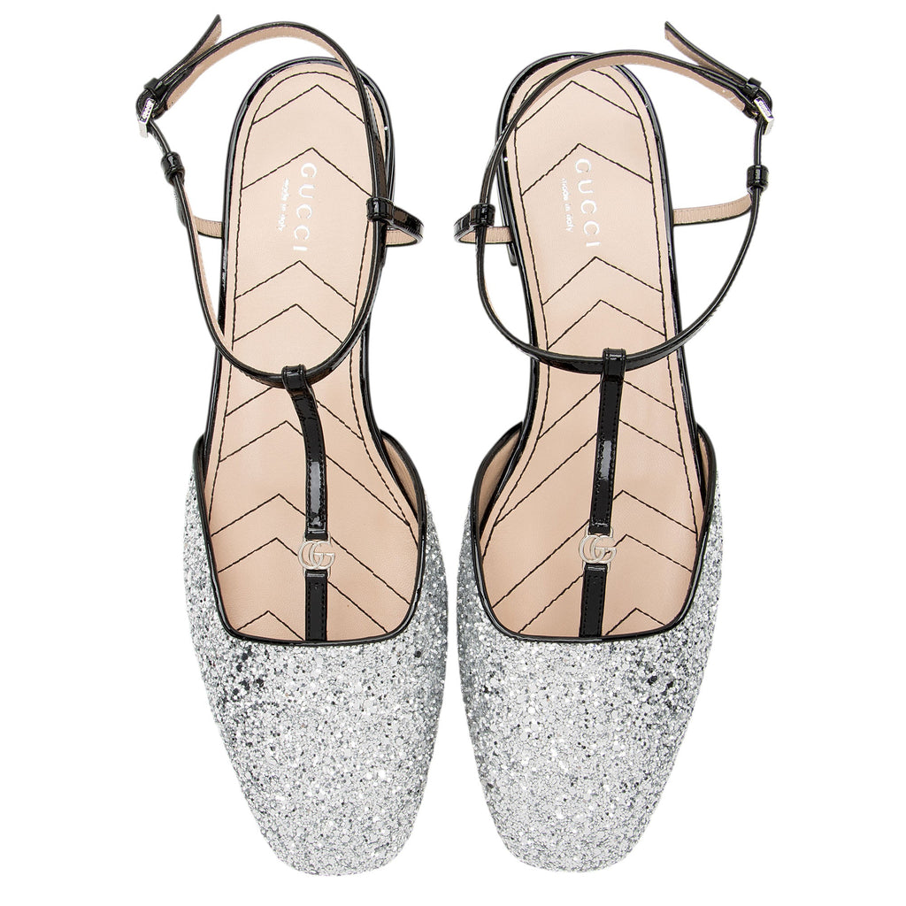 Gucci Calfskin Glitter Double G Slingback Flats - Size 10 / 40