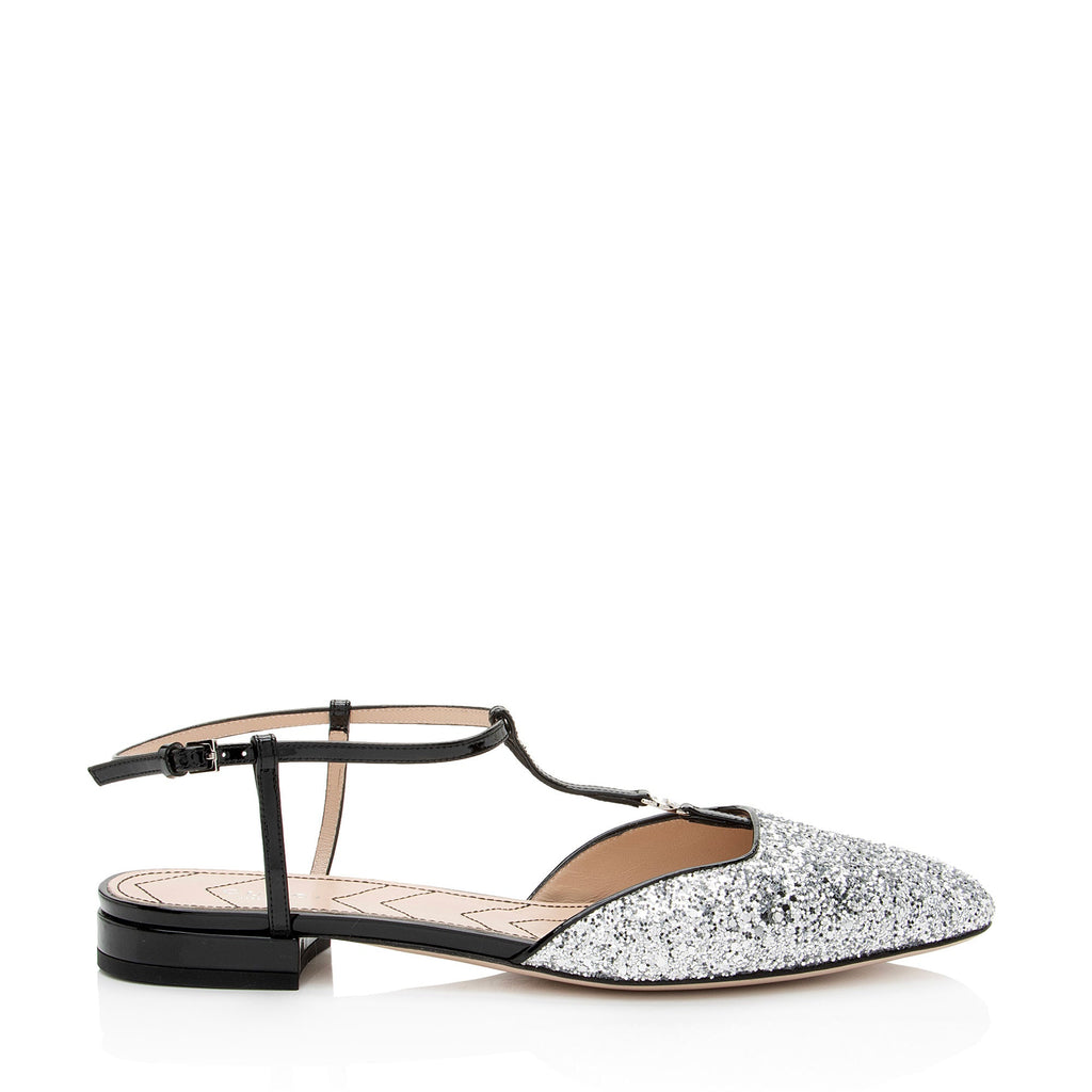 Gucci Calfskin Glitter Double G Slingback Flats - Size 10 / 40