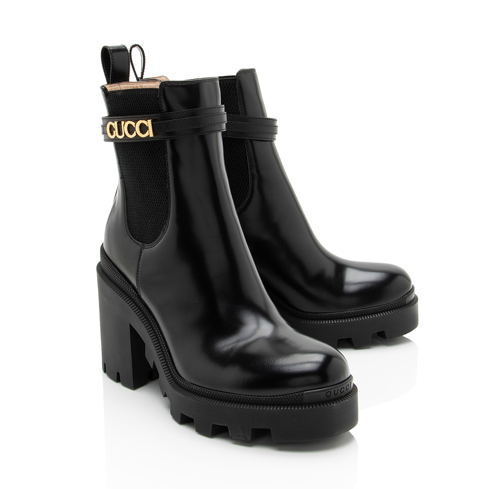 Gucci Calfskin Logo Trip Platform Boots - Size 10 / 40