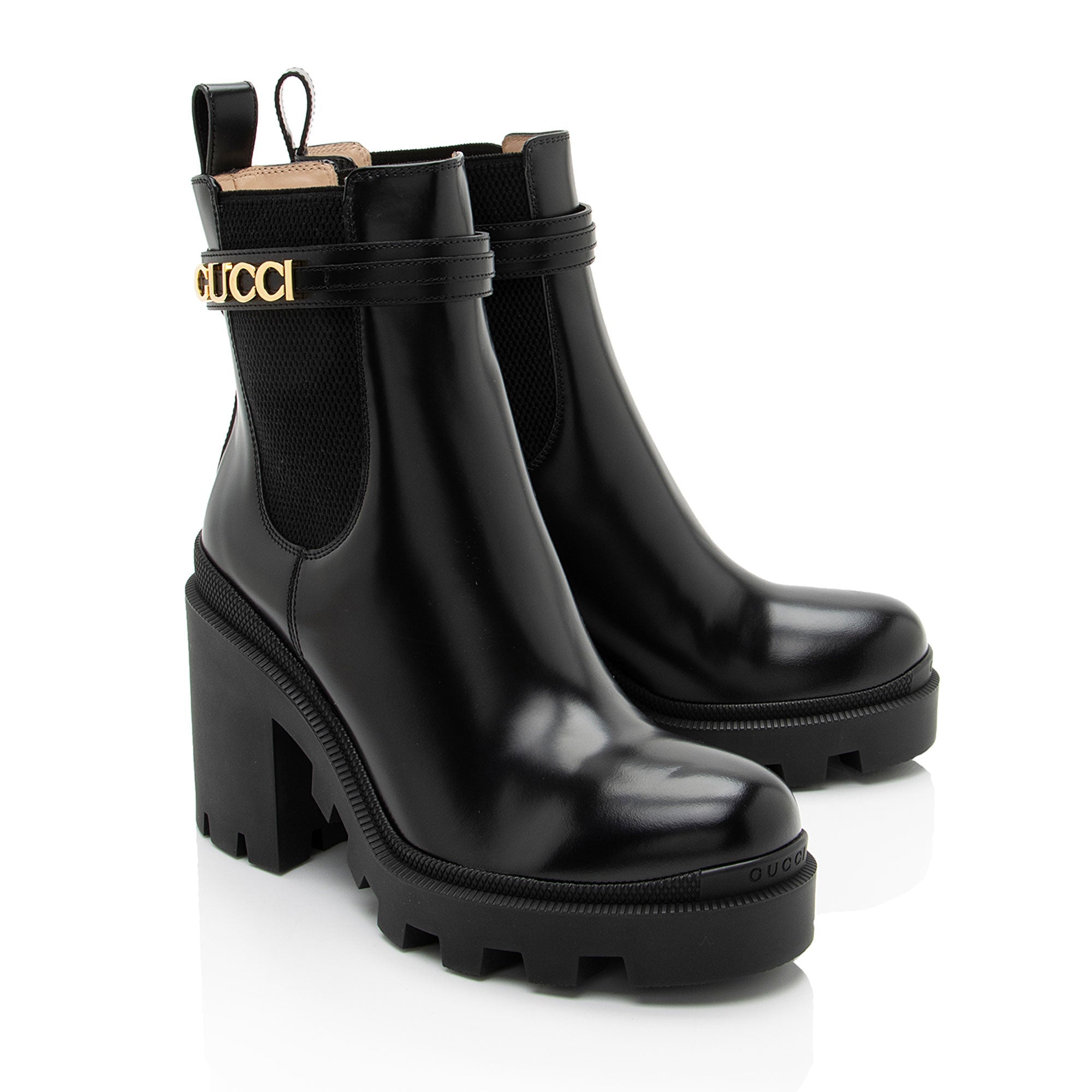 Gucci Calfskin Logo Trip Platform Boots - Size 9.5 / 39.5