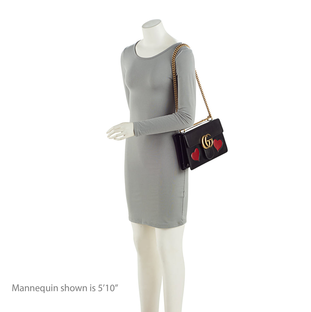 Gucci Calfskin Malaga Kid Heart GG Marmont Small Flap Bag (SHF-oXH119)