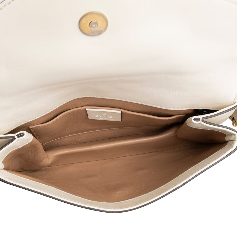 Gucci Calfskin Pearl Bee Broadway Mini Shoulder Bag (SHF-16367)