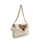 Gucci Calfskin Pearl Bee Broadway Mini Shoulder Bag (SHF-16367)