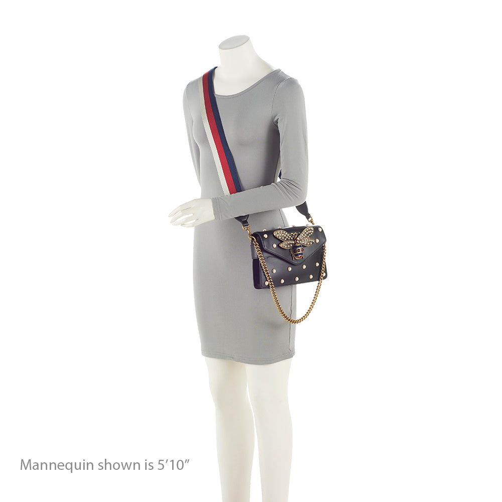 Gucci Calfskin Pearl Bee Broadway Mini Shoulder Bag (SHF-21311)
