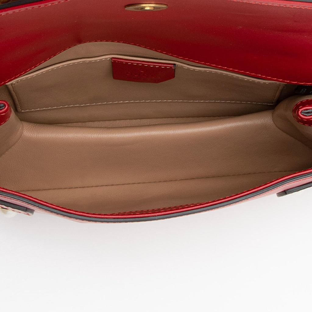 Gucci Calfskin Pearl Bee Broadway Mini Shoulder Bag (SHF-22405)