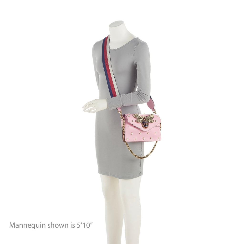 Gucci Calfskin Pearl Bee Broadway Mini Shoulder Bag