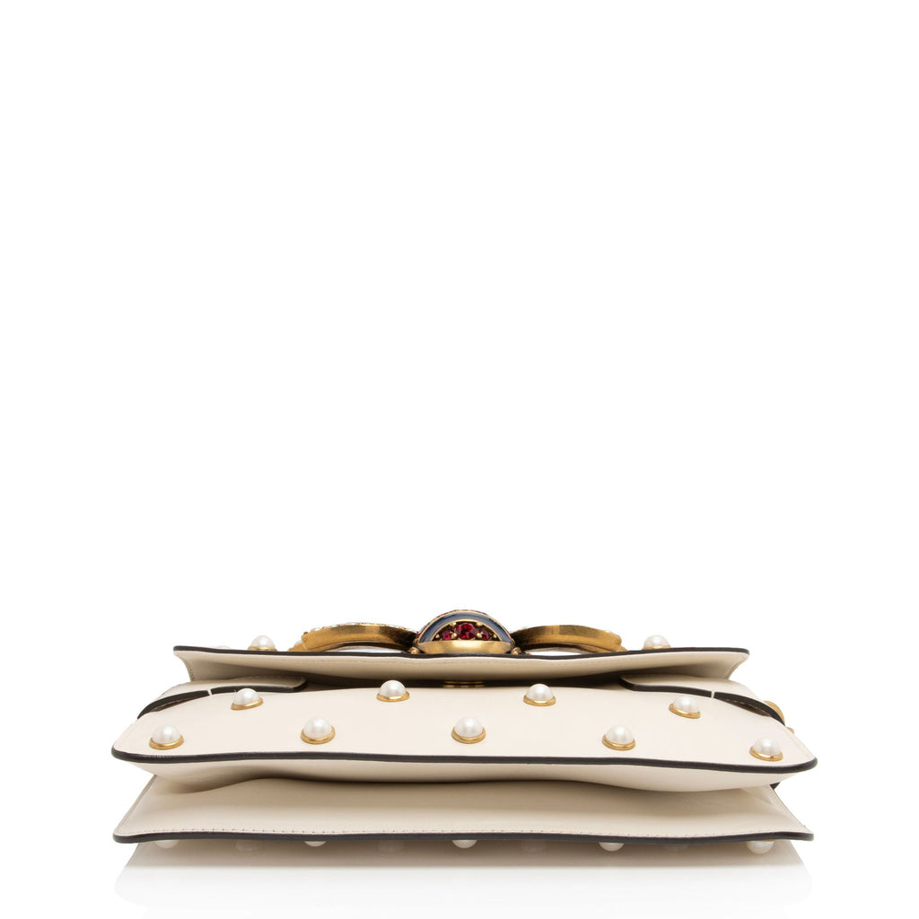 Gucci Calfskin Pearl Bee Broadway Mini Shoulder Bag (SHF-vh1WnC)