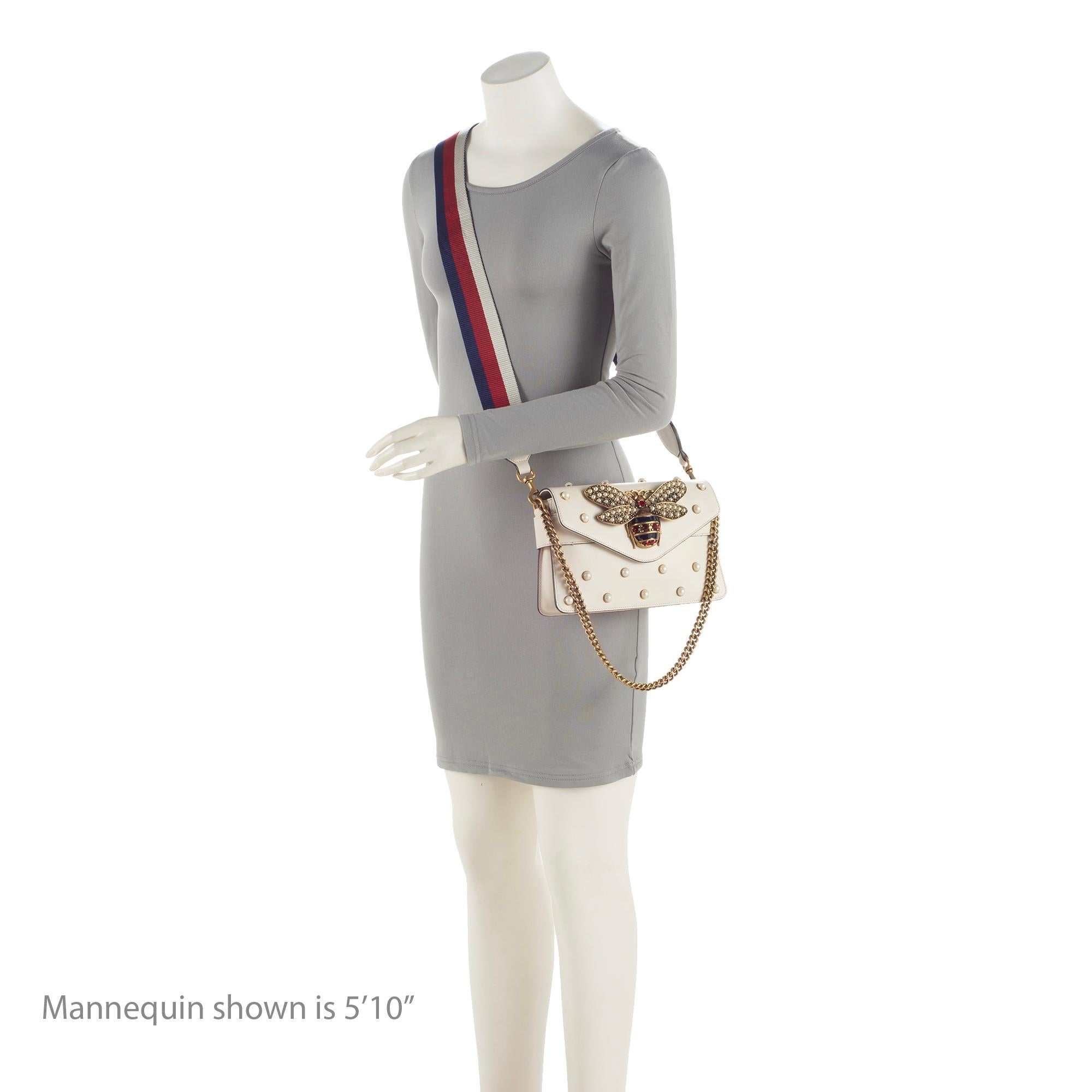 Gucci Calfskin Pearl Bee Broadway Mini Shoulder Bag (SHF-vh1WnC)
