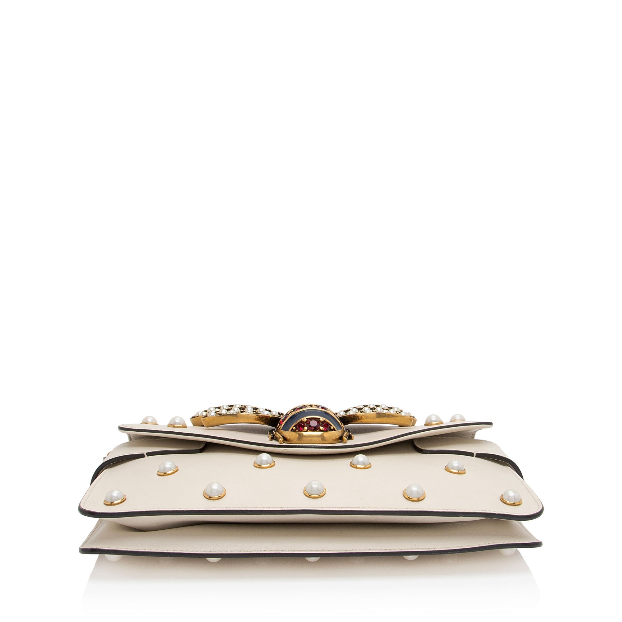 Gucci Calfskin Pearl Bee Broadway Mini Shoulder Bag (SHF-tRht4u)
