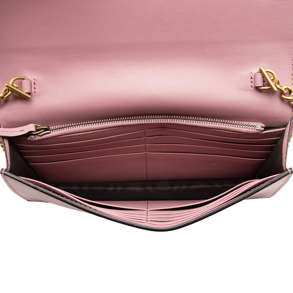 Gucci Calfskin Peony Pearly Mini Wallet on Chain