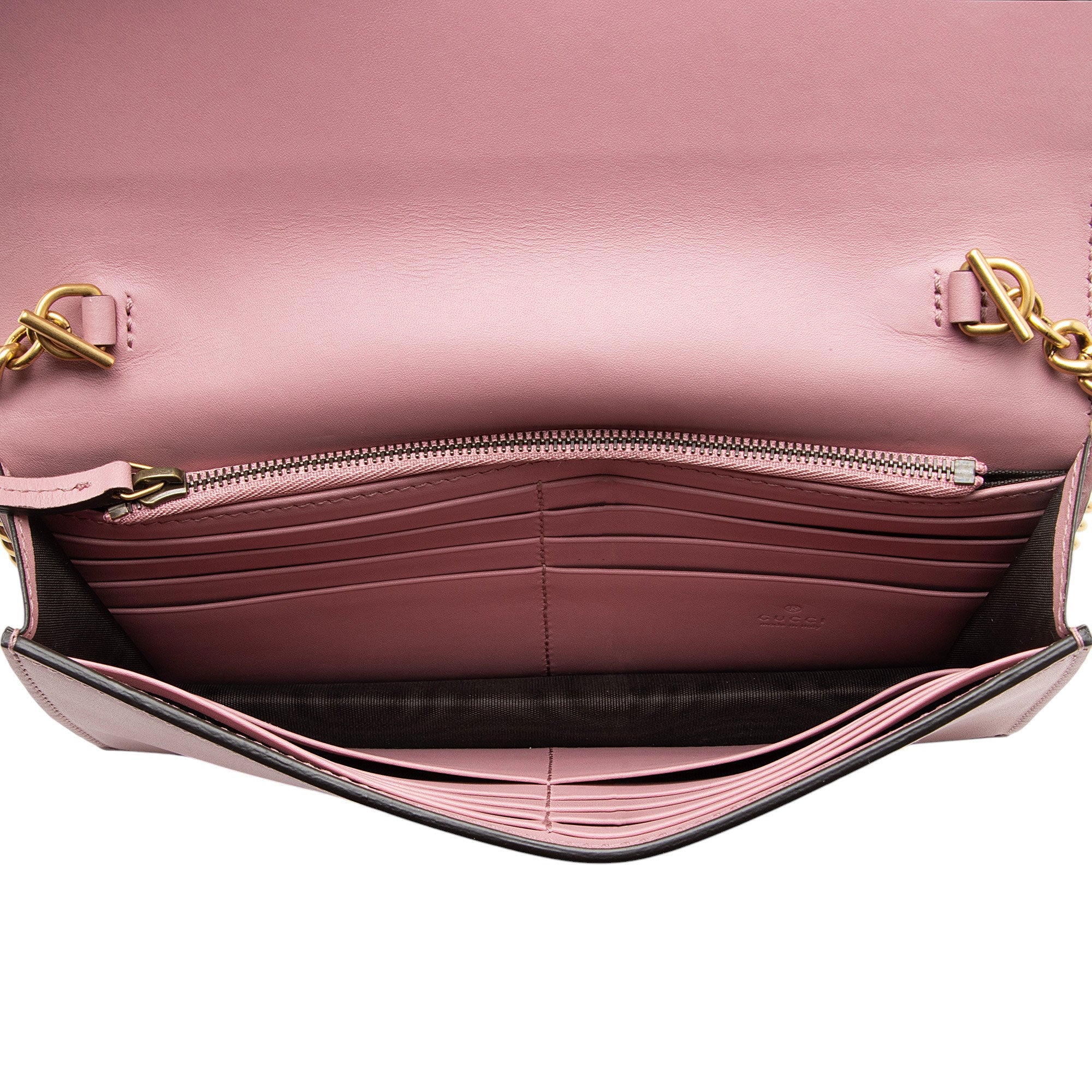 Gucci Calfskin Peony Pearly Mini Wallet on Chain