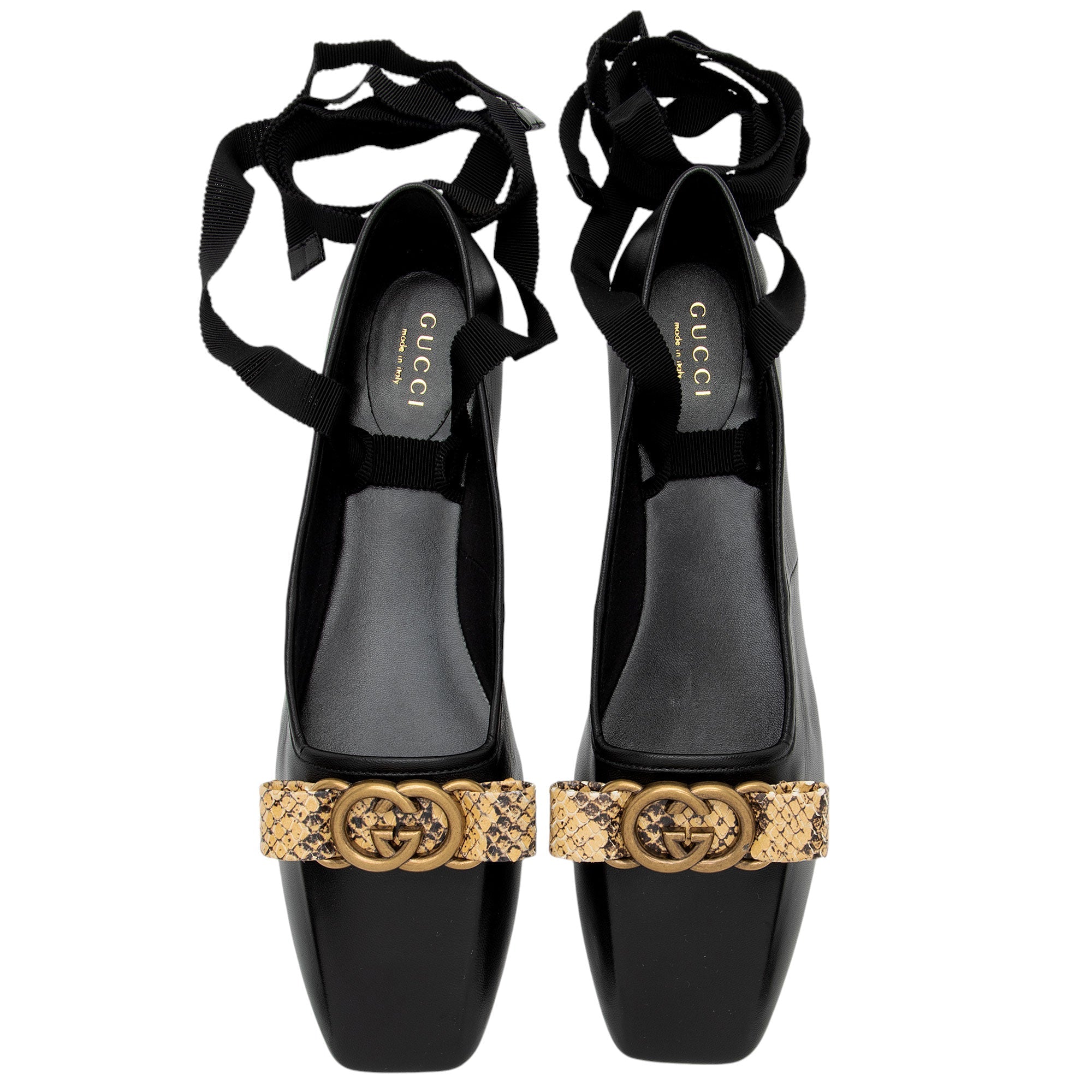 Gucci Calfskin Python Bow Interlocking G Ballet Flats - Size 8.5 / 38.5 (SHF-5ByMfh)