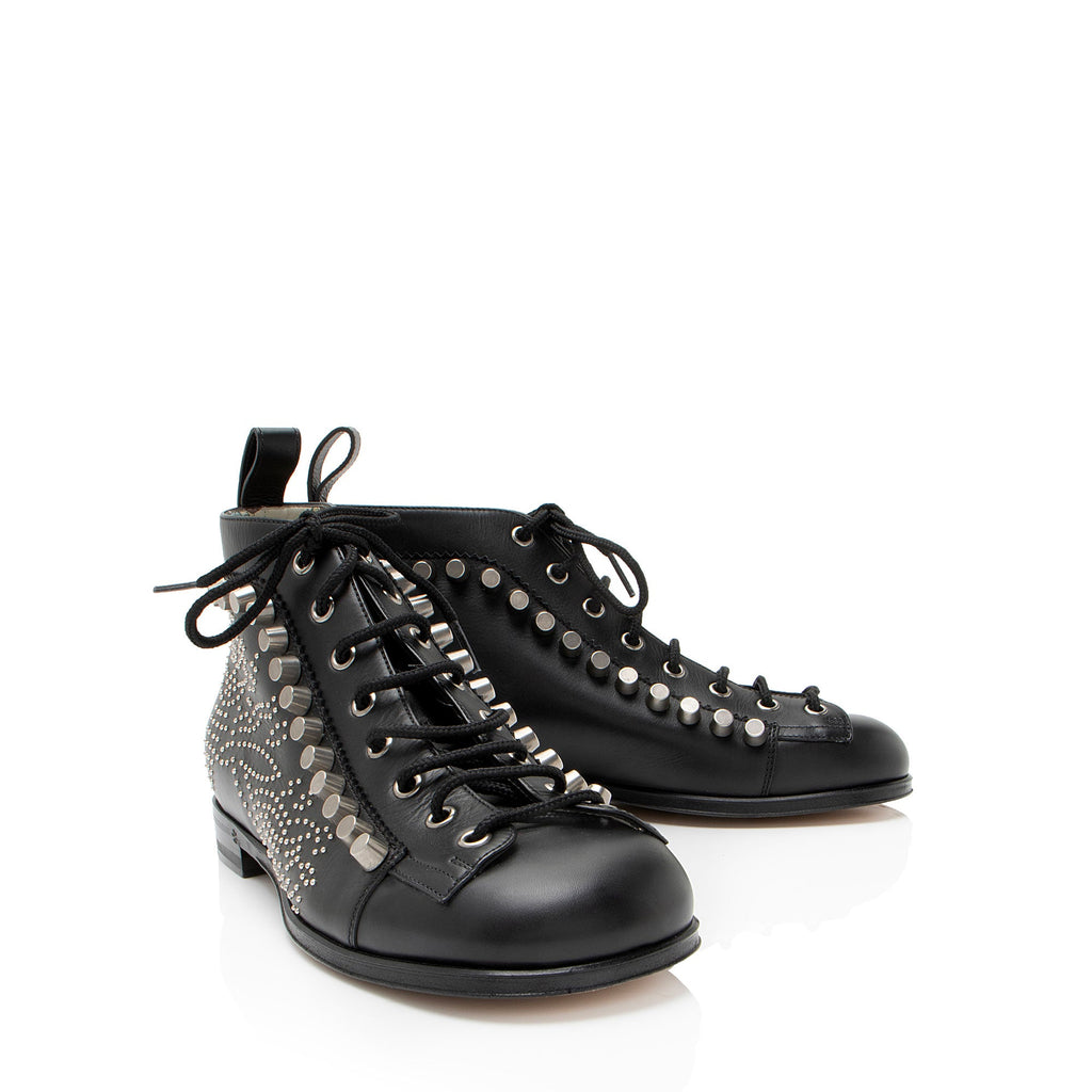 Gucci Calfskin Studded Jakarta Brogue Ankle Boots - Size 8 / 38