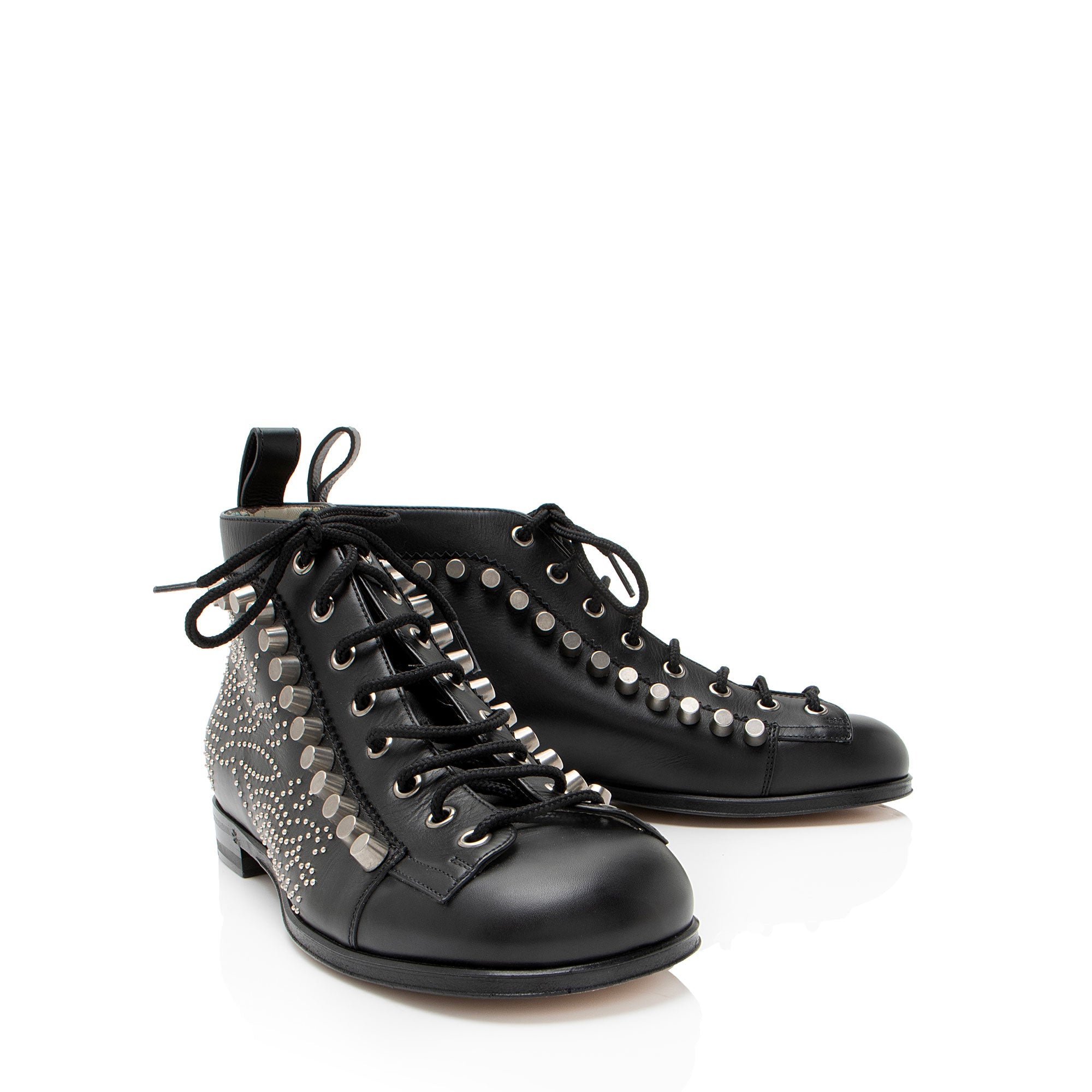 Gucci Calfskin Studded Jakarta Brogue Ankle Boots - Size 8 / 38