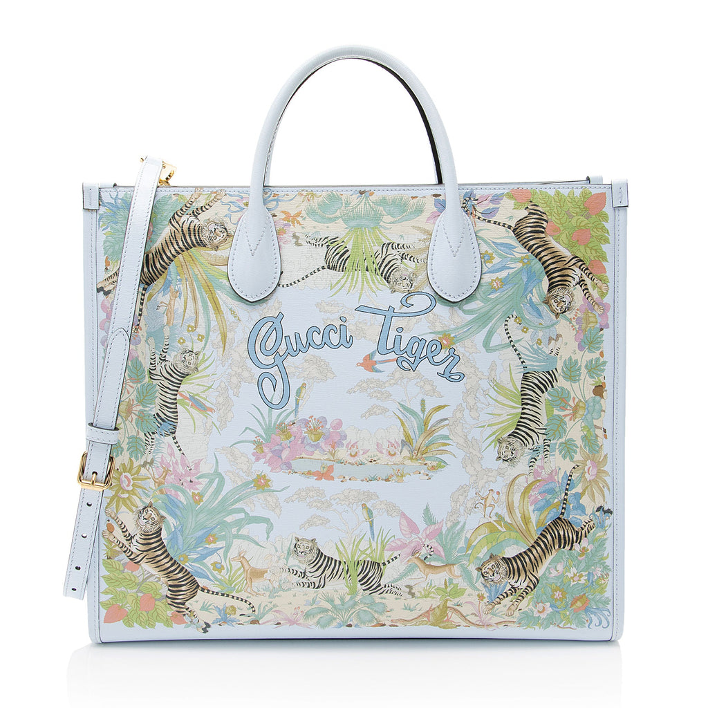 Gucci Calfskin Shangai Tiger Print Medium Tote