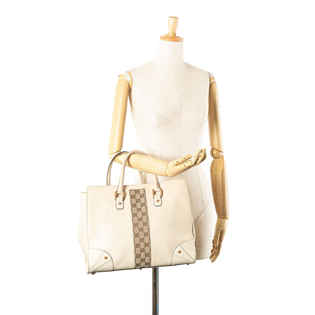 Gucci Calfskin and GG Canvas Nailhead Tote