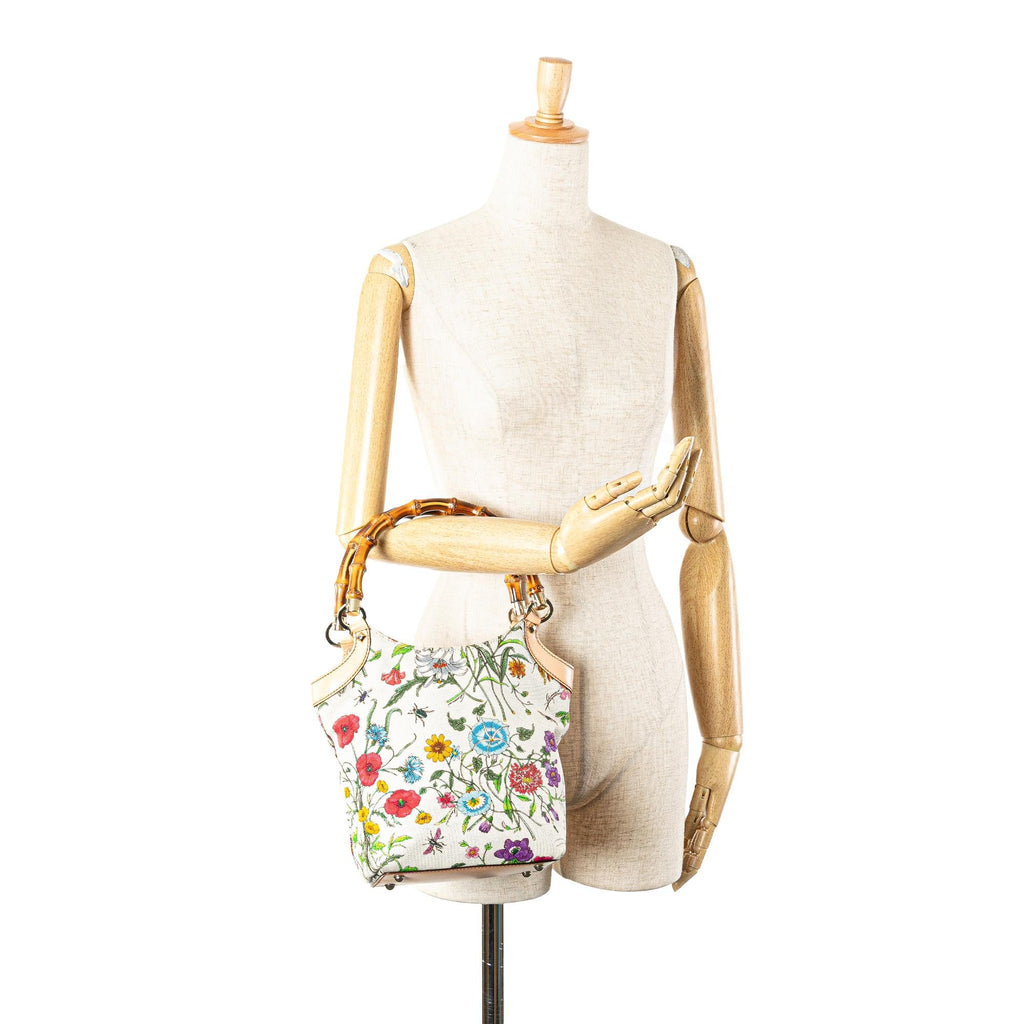 Gucci Canvas Bamboo Flora Handbag