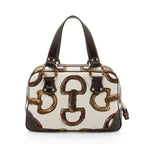 Gucci Horsebit Canvas Bamboo Satchel