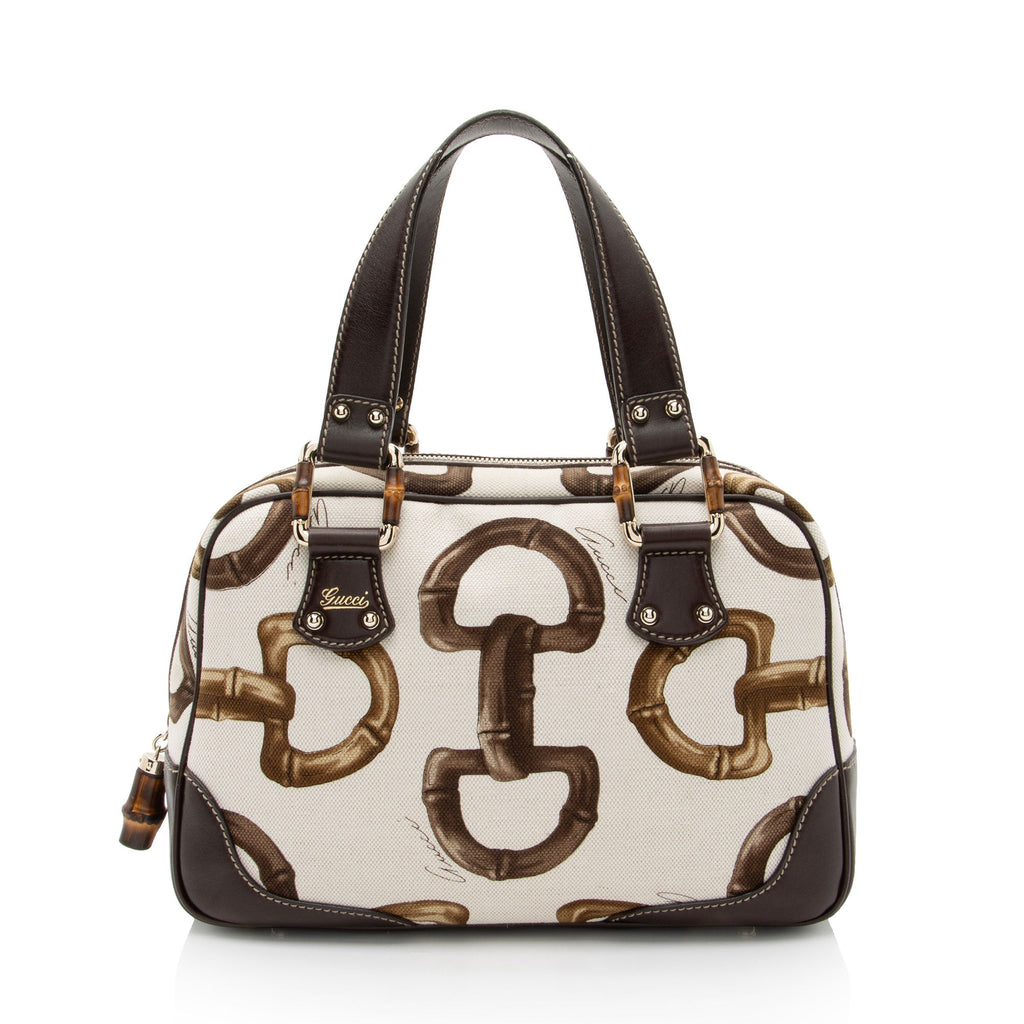 Gucci Horsebit Canvas Bamboo Satchel