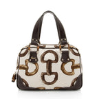 Gucci Horsebit Canvas Bamboo Satchel