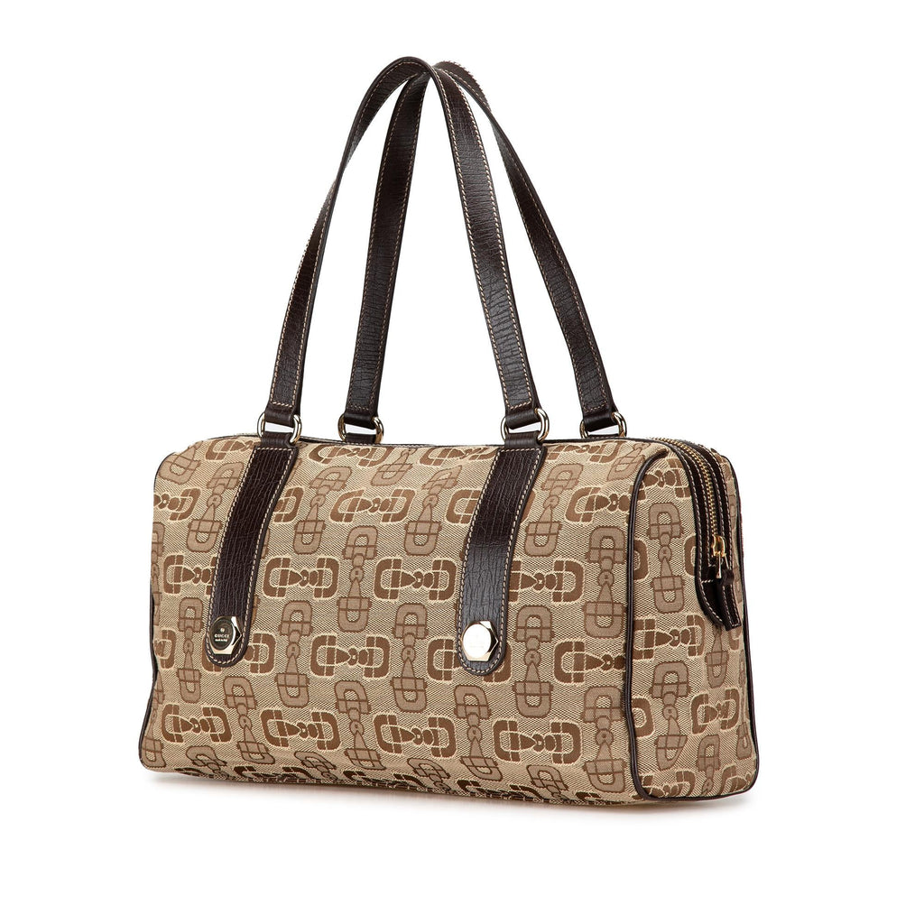 Gucci Canvas Horsebit Charmy Boston Bag