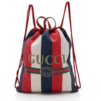 Gucci Canvas Sylvie Stripe Logo Drawstring Backpack