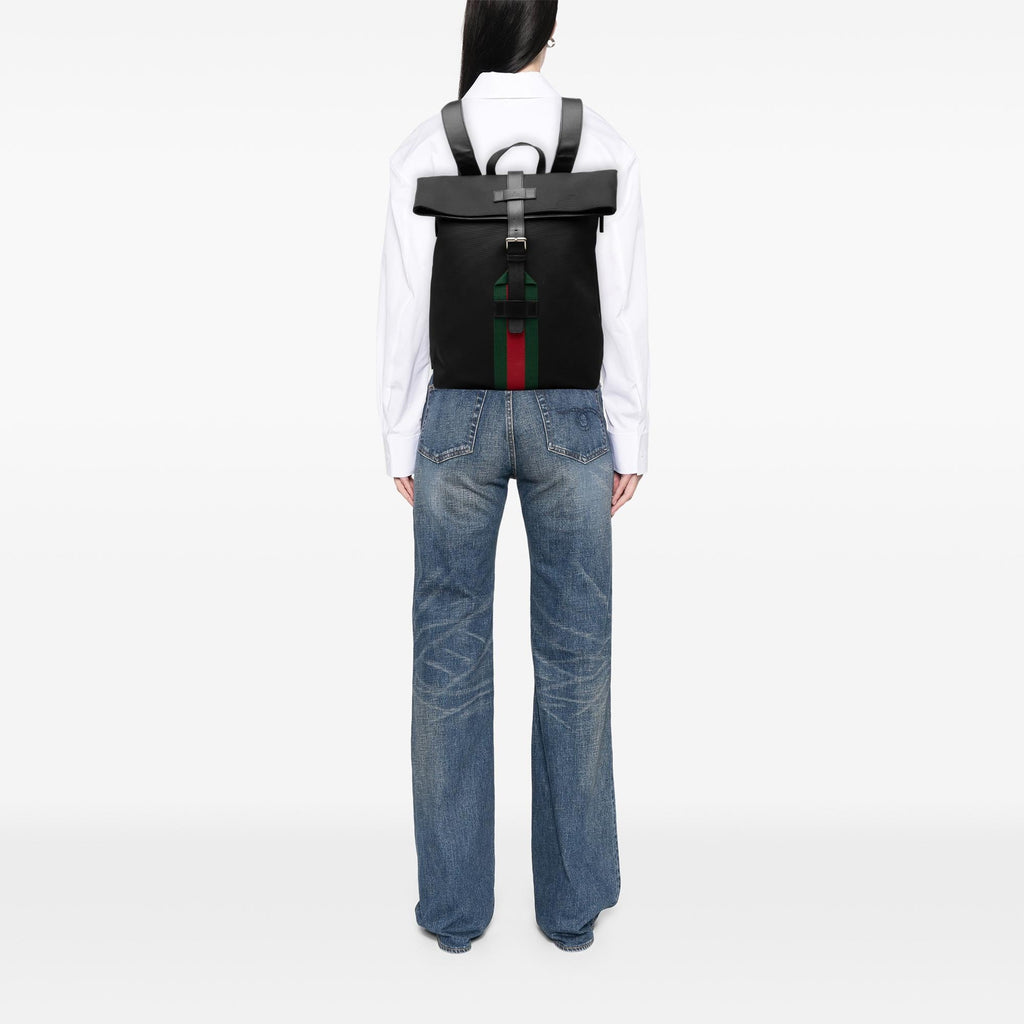 Gucci Canvas Techno Web Fold Over Backpack