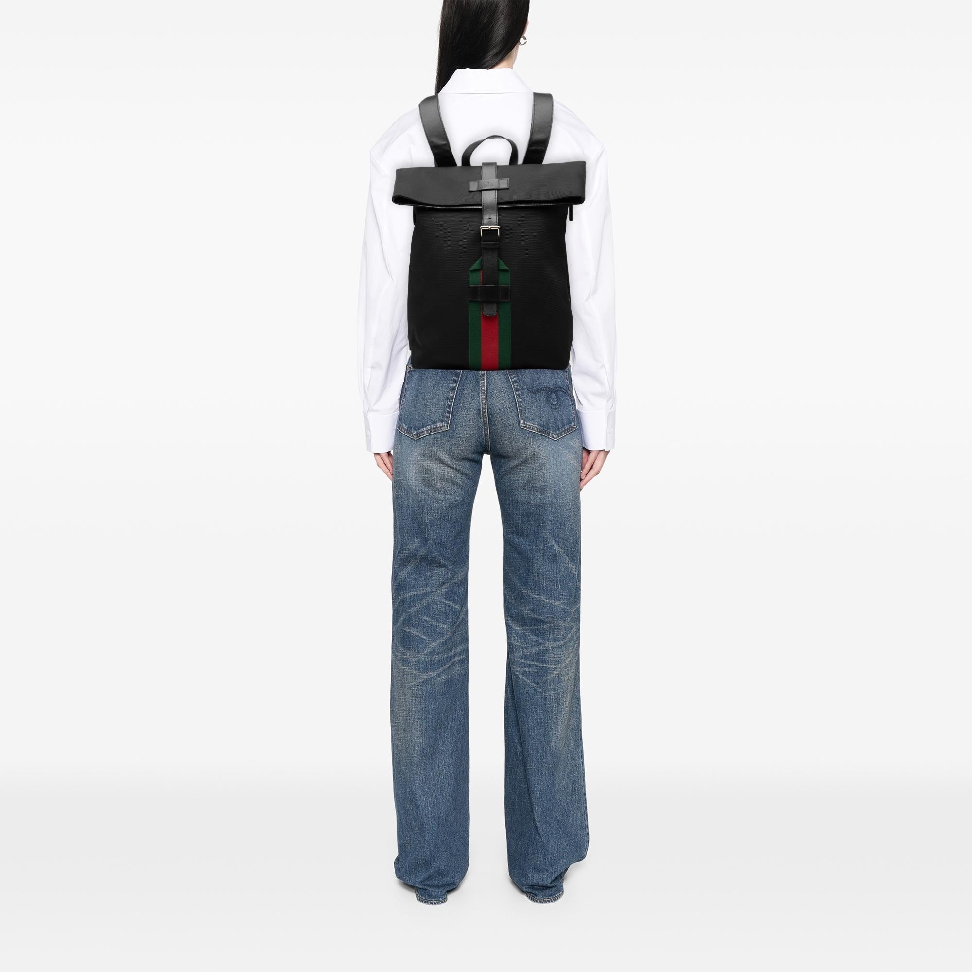 Gucci Canvas Techno Web Fold Over Backpack