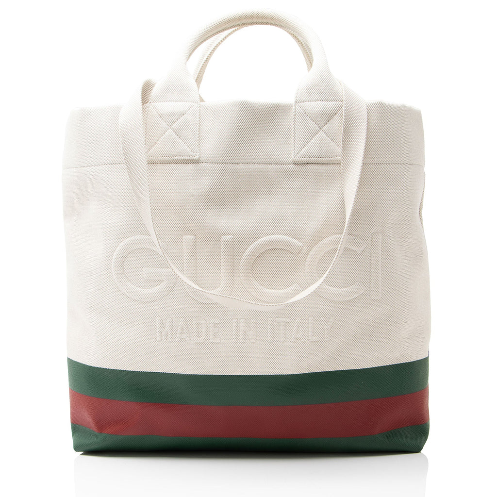 Gucci Canvas Web Logo Embossed Tote