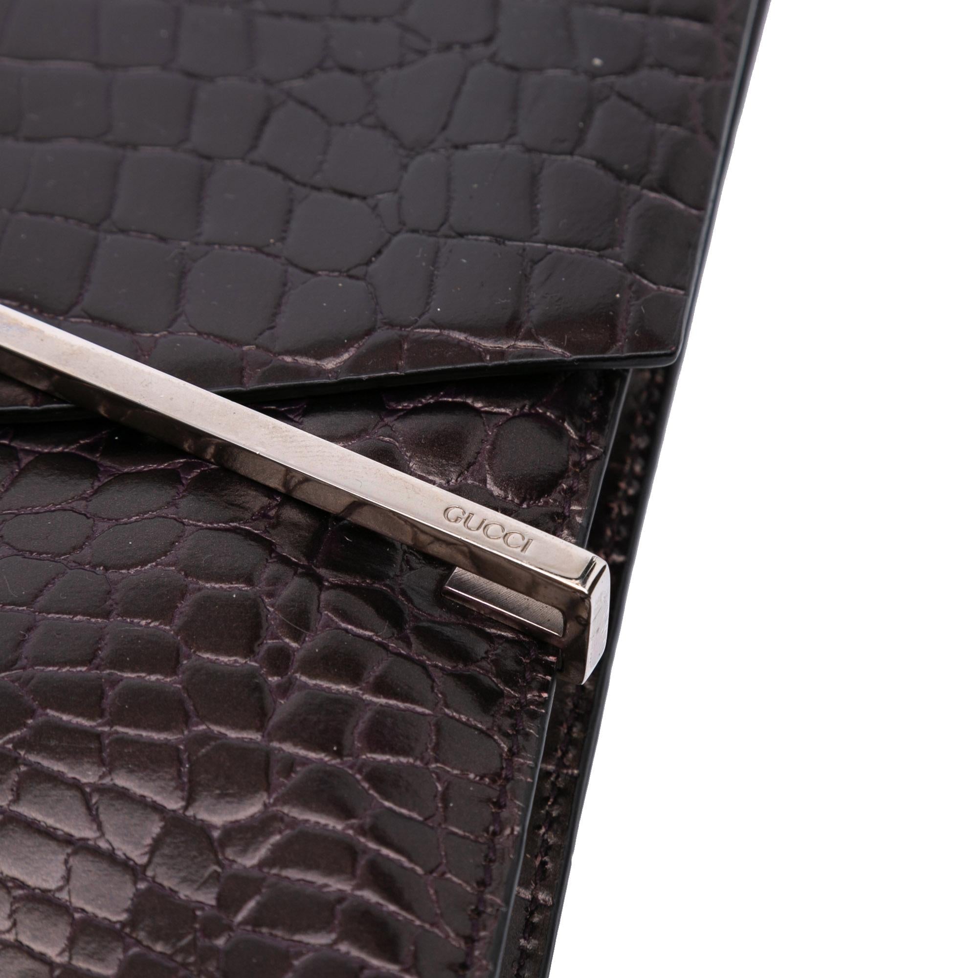 Gucci Croc Embossed Leather Broadway Envelope Shoulder Bag