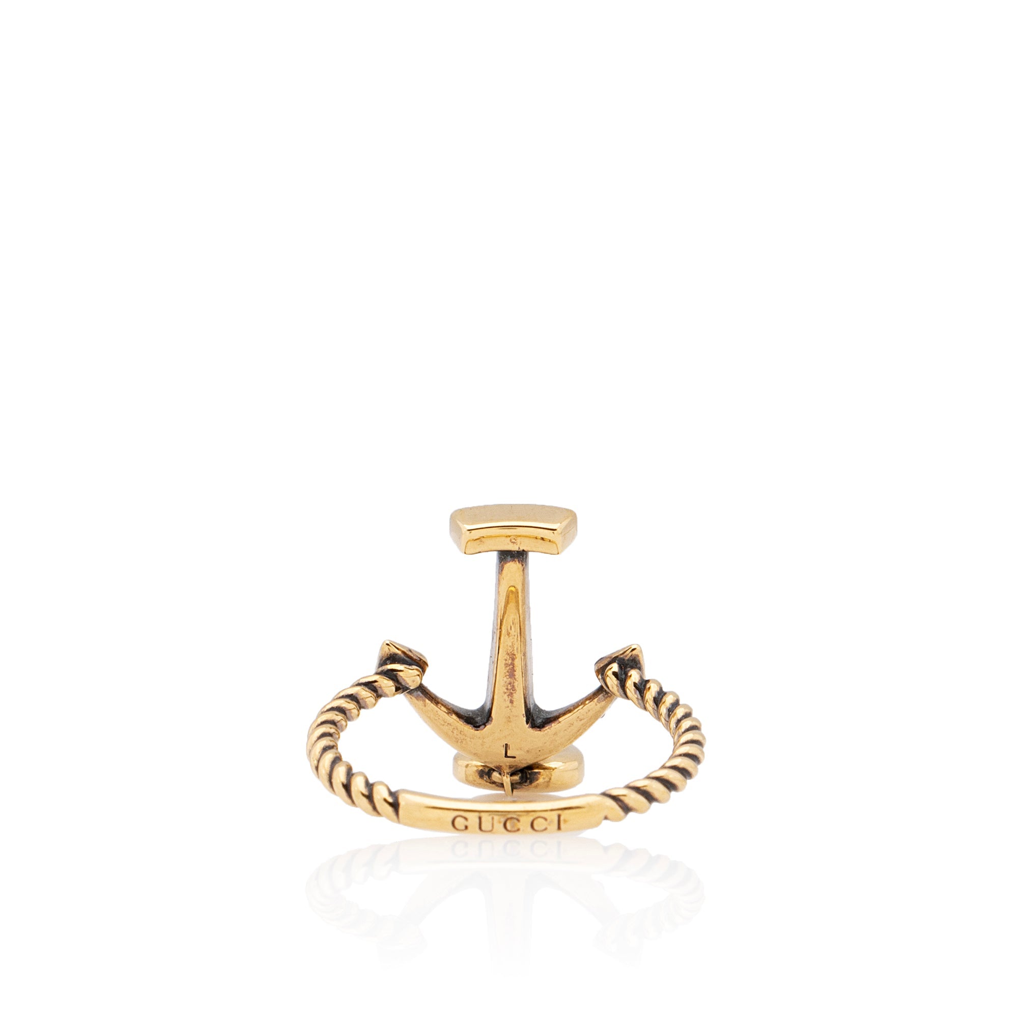 Gucci Crystal Anchor Heart Ring - Size 8 1/2 (SHF-i31ZrL)