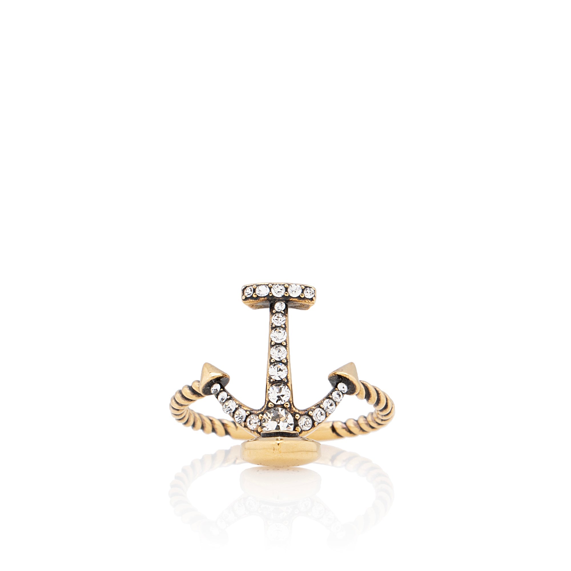Gucci Crystal Anchor Heart Ring - Size 8 1/2 (SHF-i31ZrL)