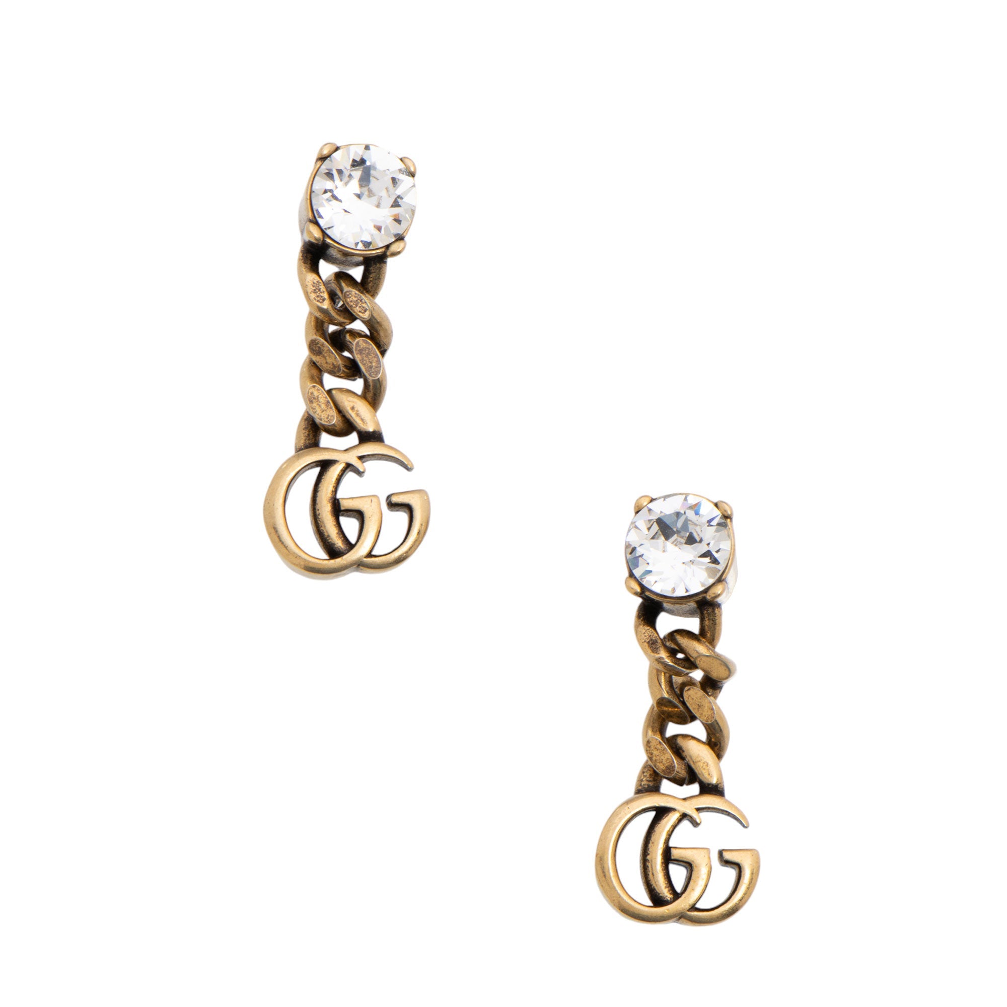 Gucci Crystal Double G Chain Drop Earrings (SHF-qC4GTi)