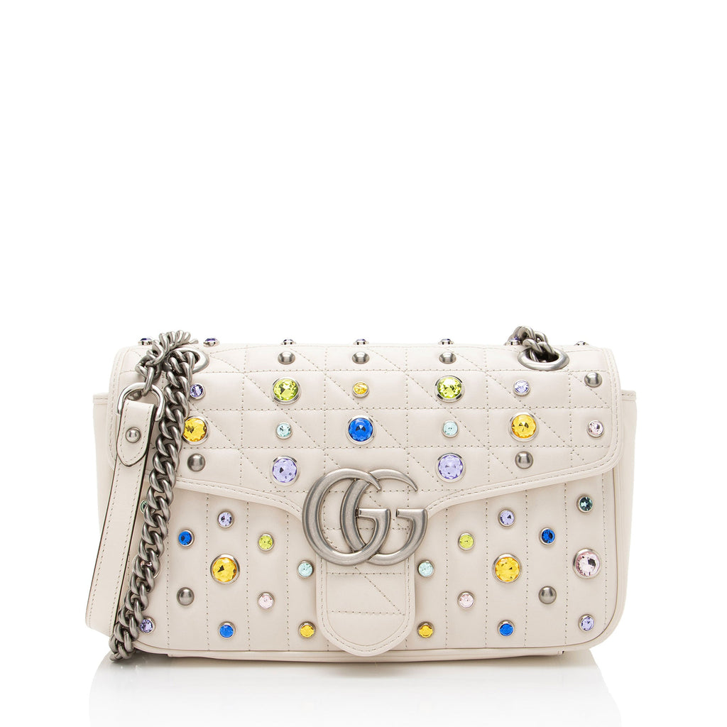 Gucci Crystal Embellished Matelasse GG Marmont Small Flap Bag (SHF-3tbySh)