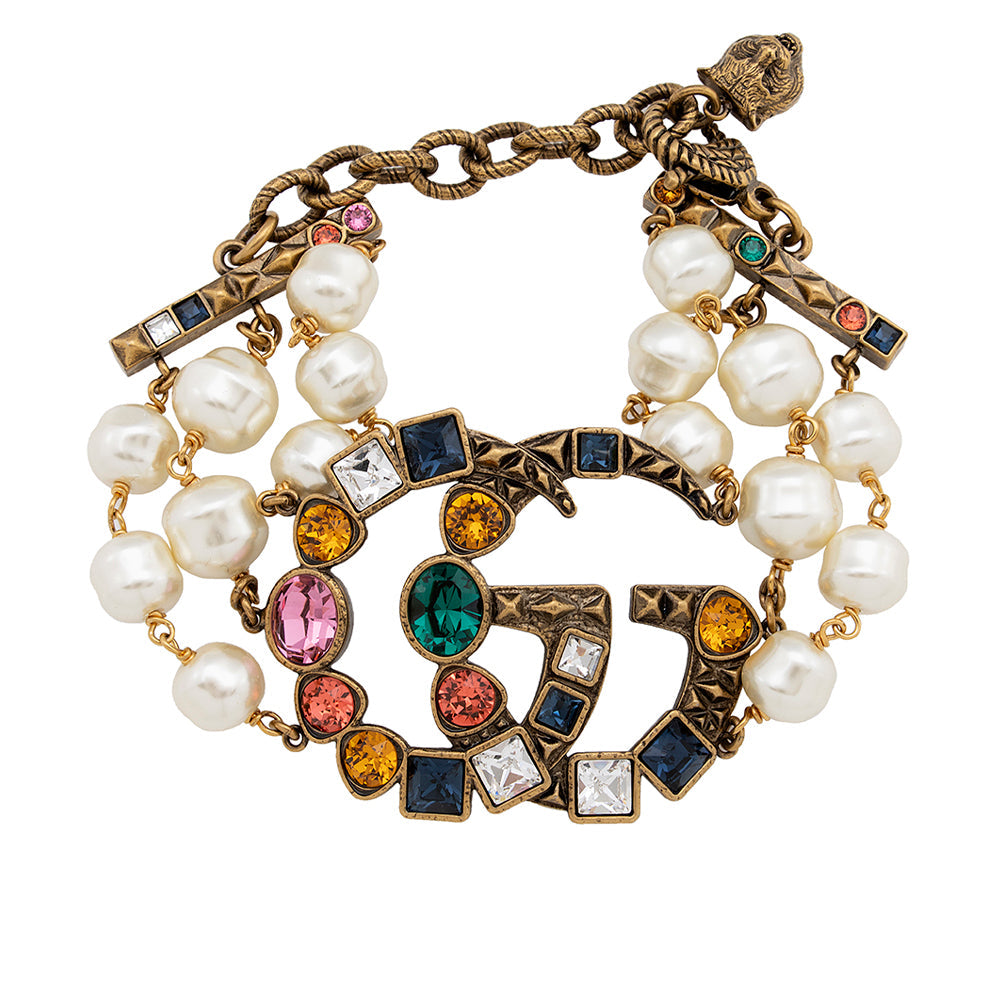 Gucci Crystal Faux Pearl GG Bracelet (SHF-21451)