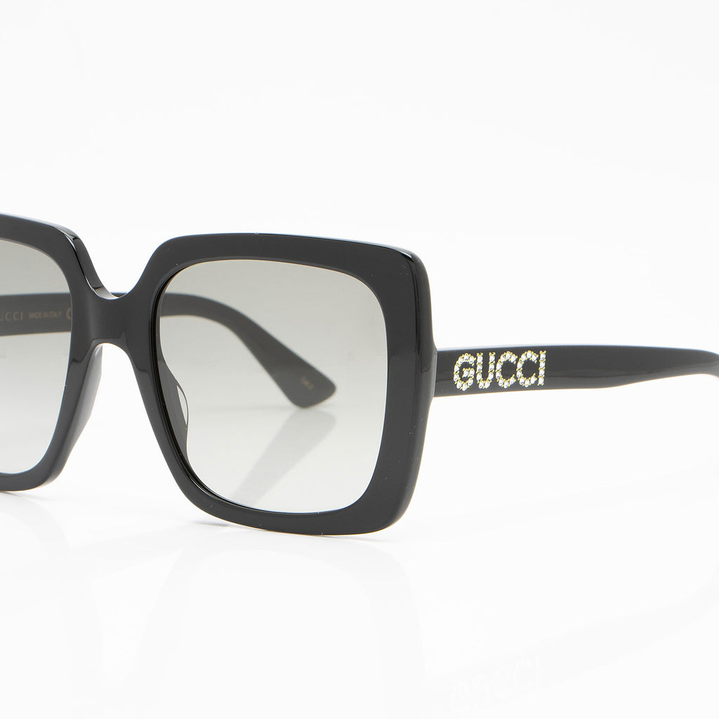 Gucci Crystal Logo Oversized Rectangular Sunglasses