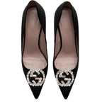 Gucci Crystal Satin Pointed Toe Pumps - Size 6.5 / 36.5 (SHF-V5rXOE)