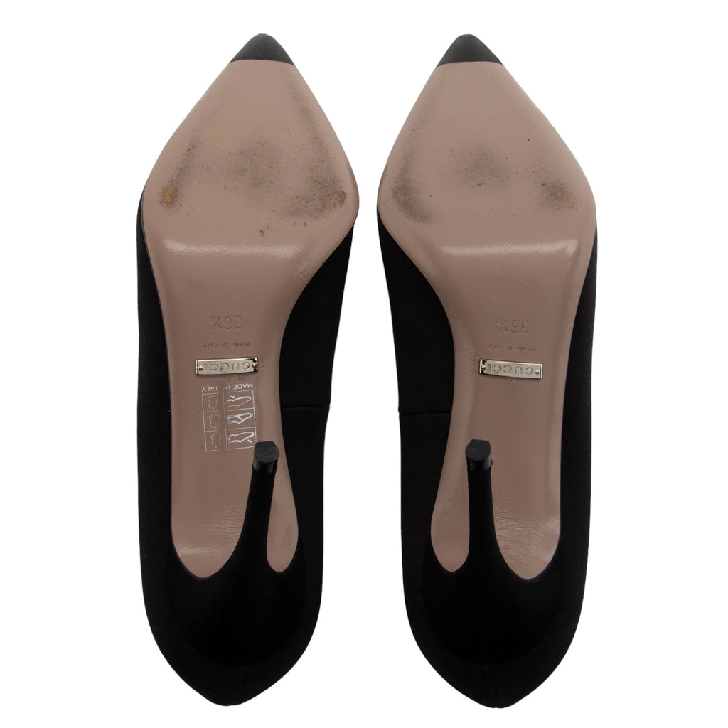 Gucci Crystal Satin Pointed Toe Pumps - Size 6.5 / 36.5 (SHF-V5rXOE)