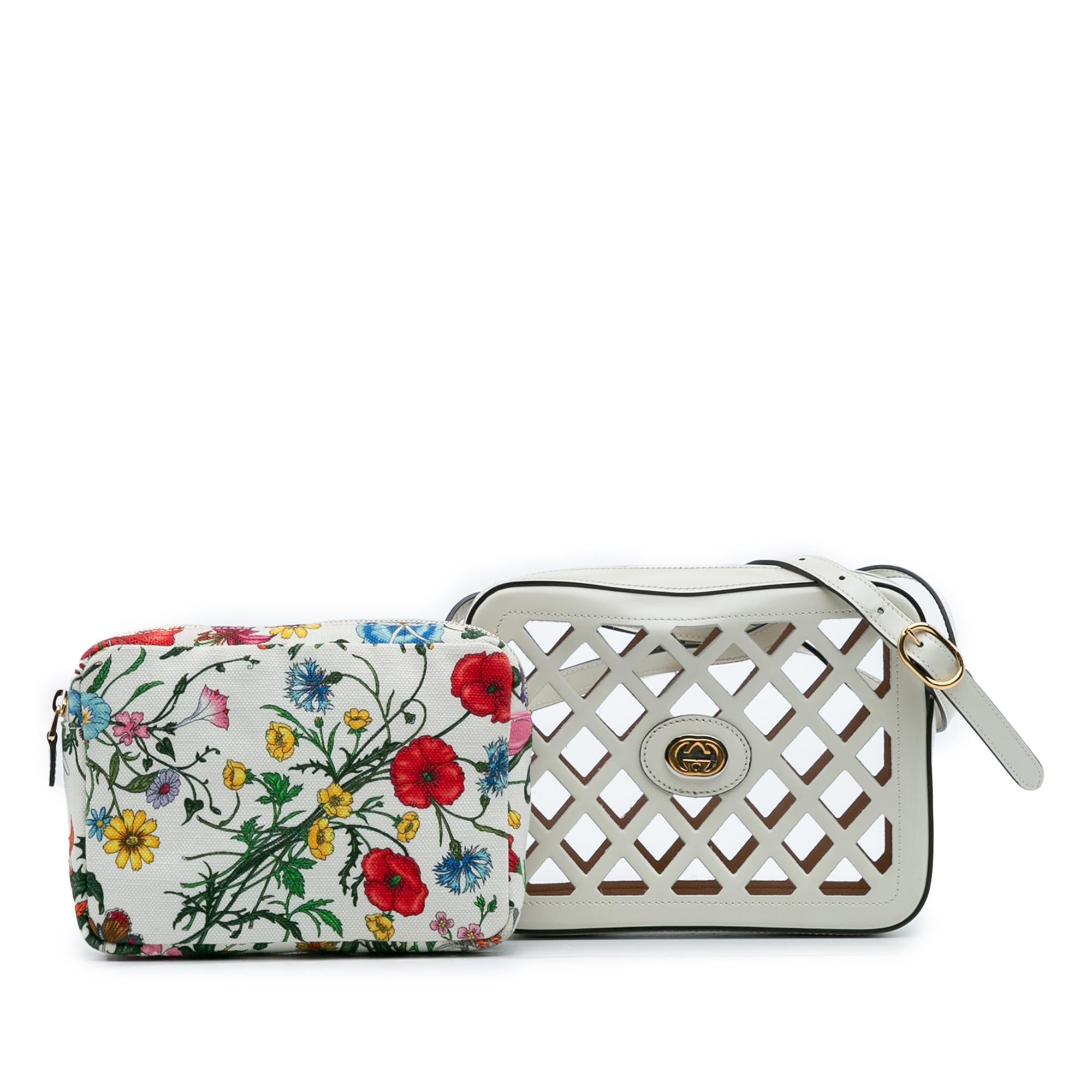 Gucci Cutout Leather and Flora Canvas Infinity Crossbody