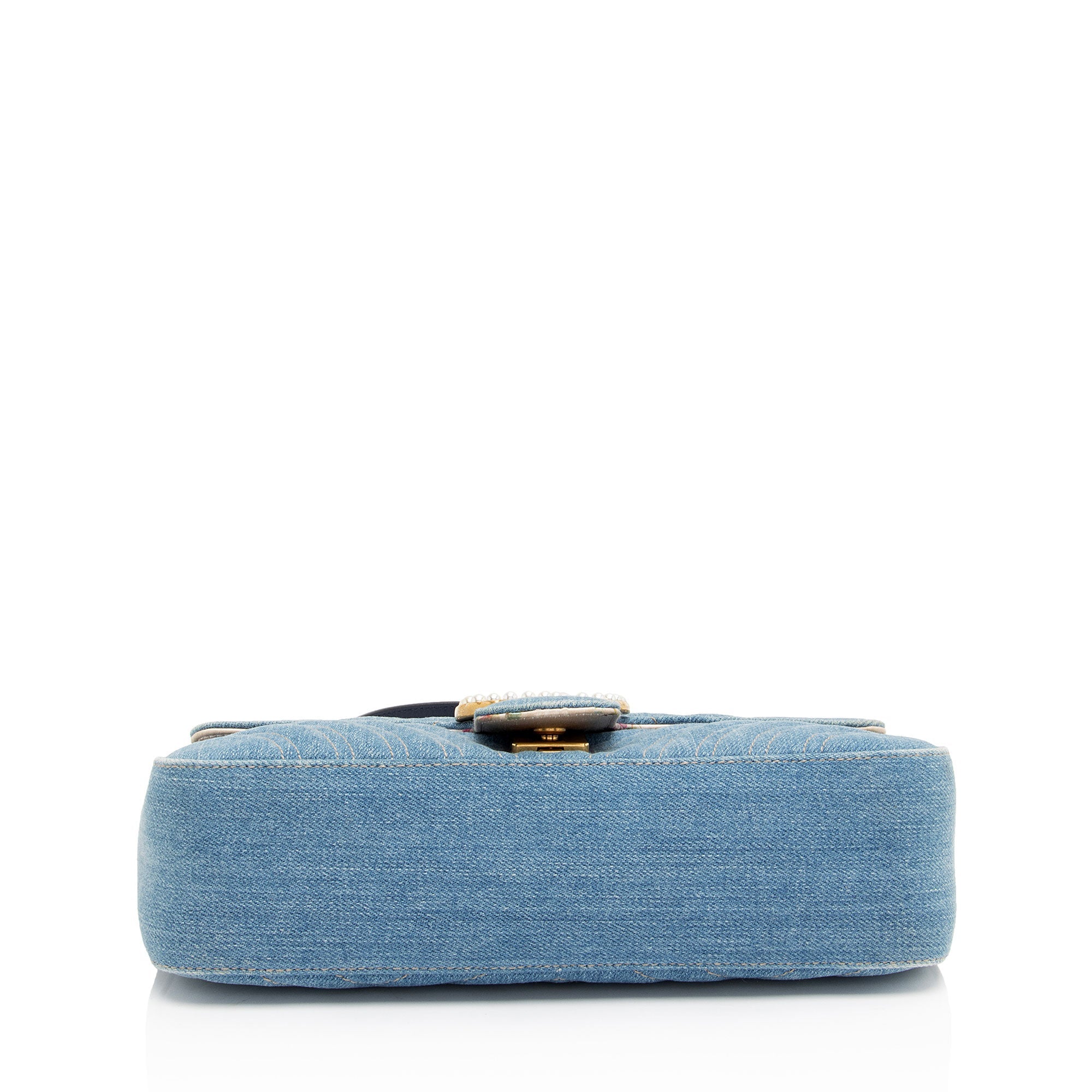 Gucci Denim Matelasse Pearl GG Marmont Small Flap Bag (SHF-JQgdk7)